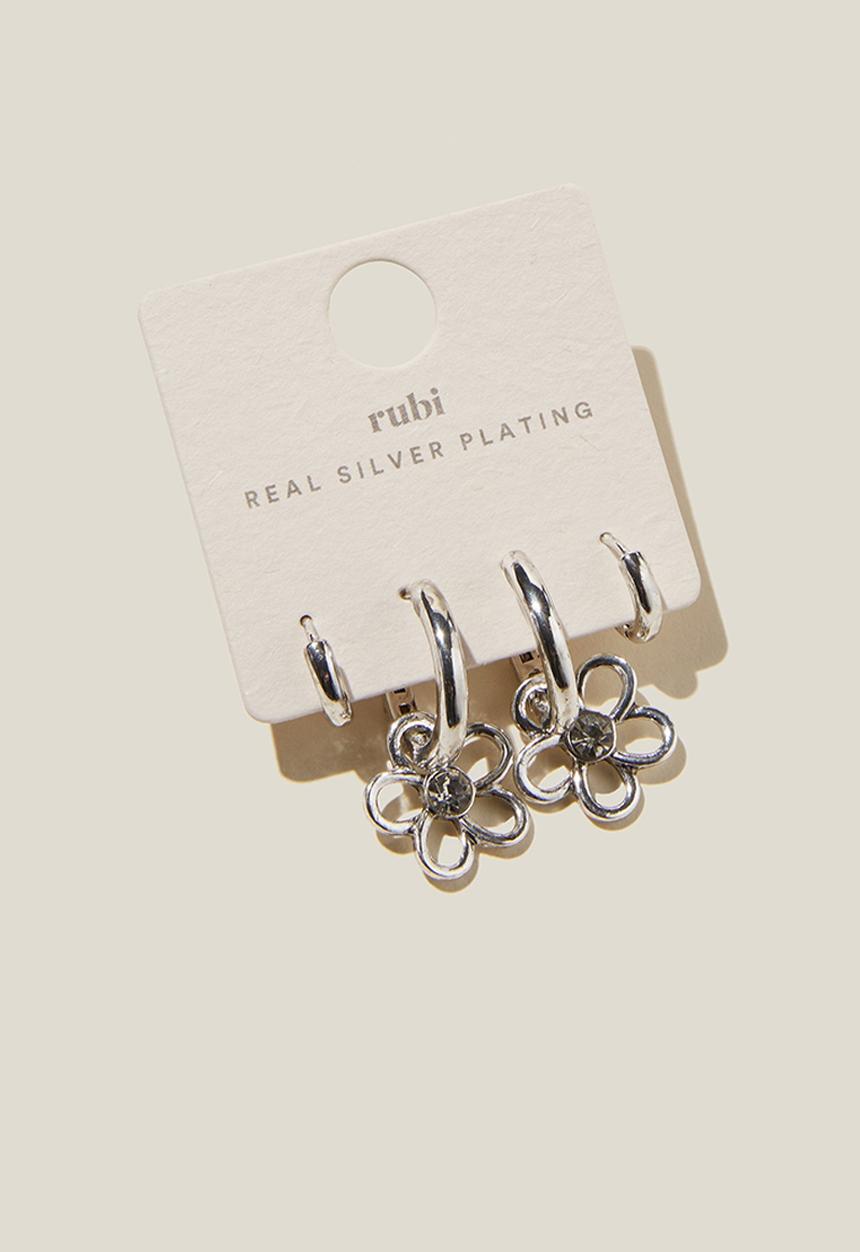 Rubi - 2 Pack mid earring - antique sterling silver dia flower