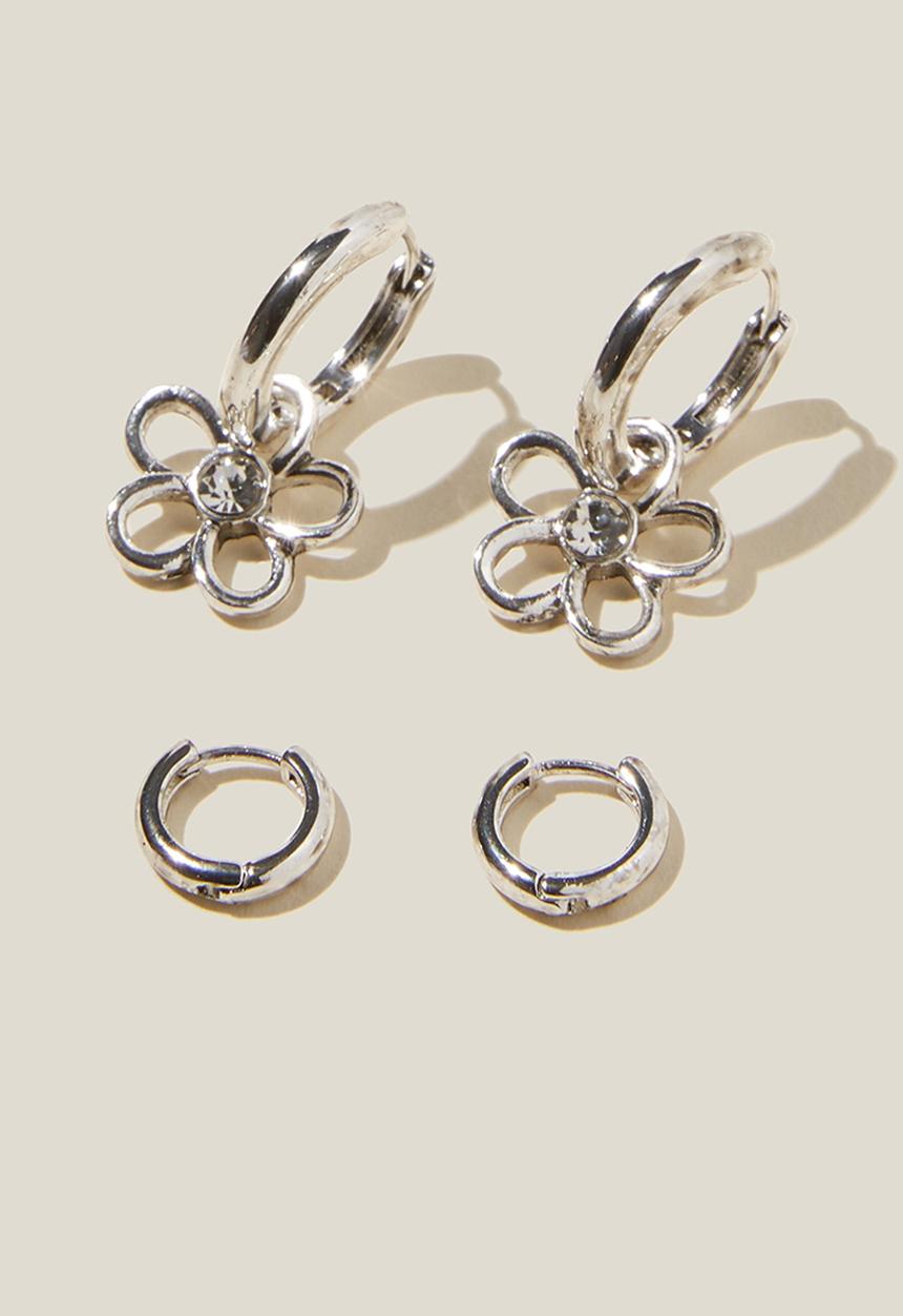 Rubi - 2 Pack mid earring - antique sterling silver dia flower