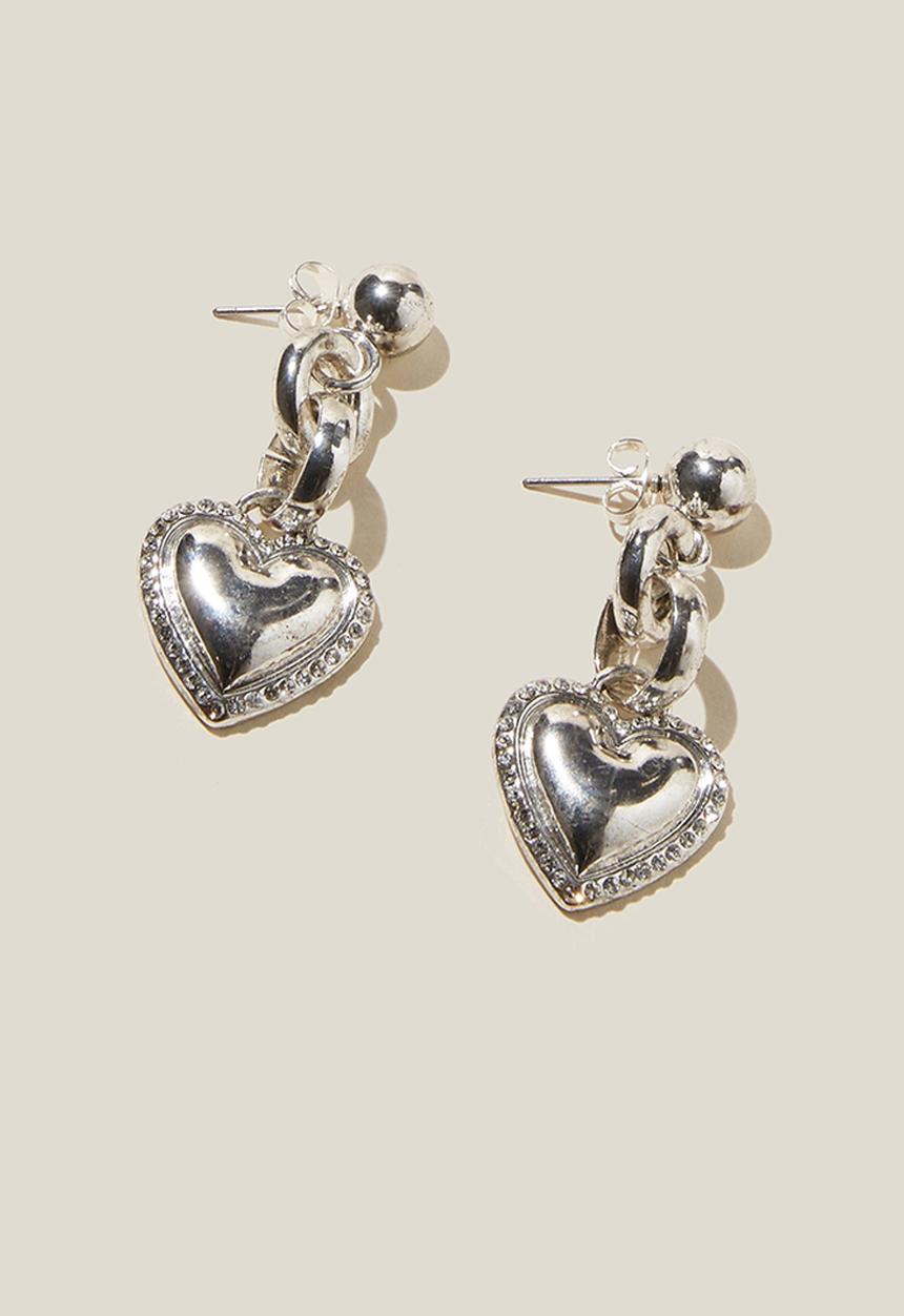 Rubi - Mid charm earring - antique sterling silver plated heart links