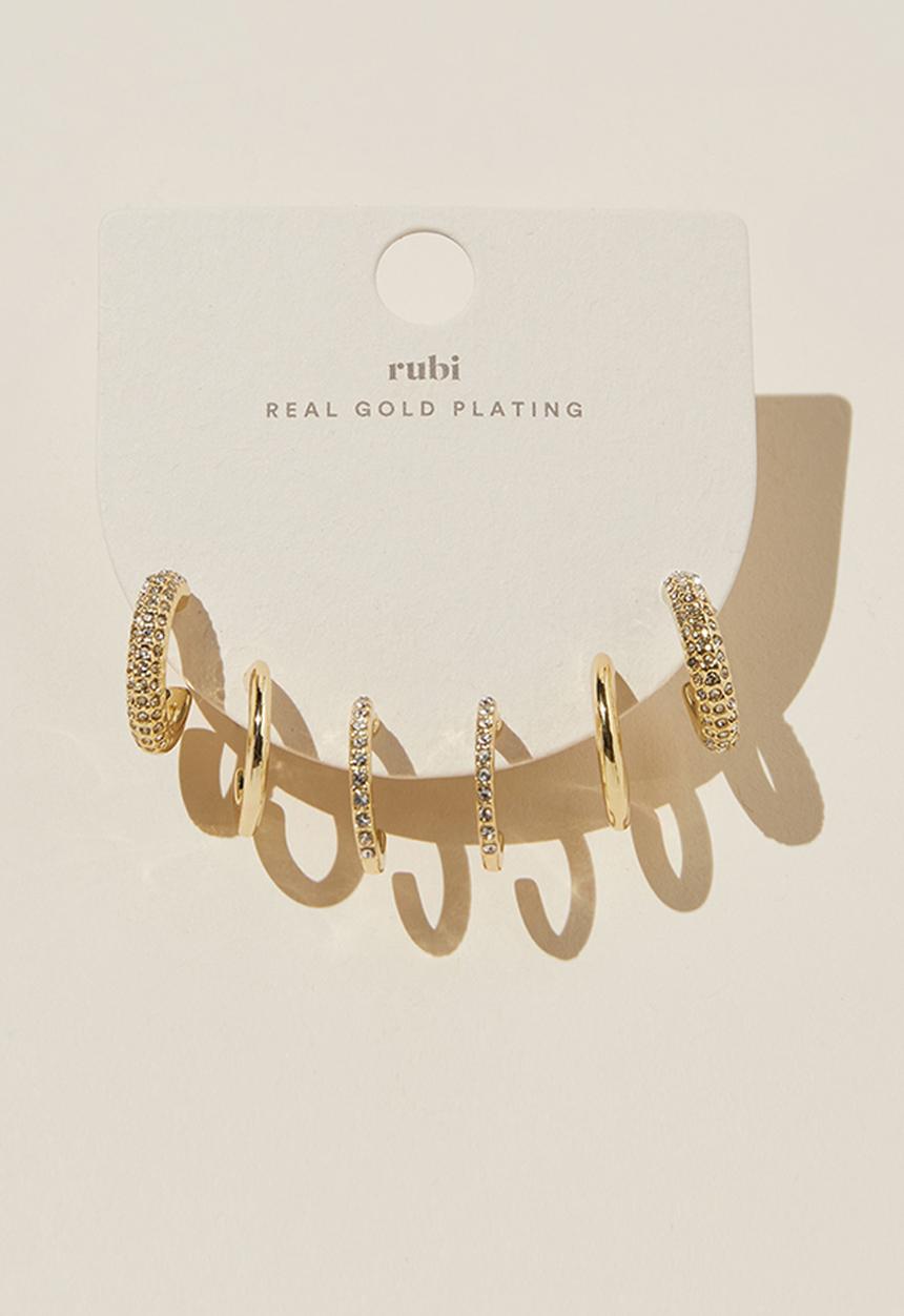 Rubi - 3 Pack mid earring - gold plated dia