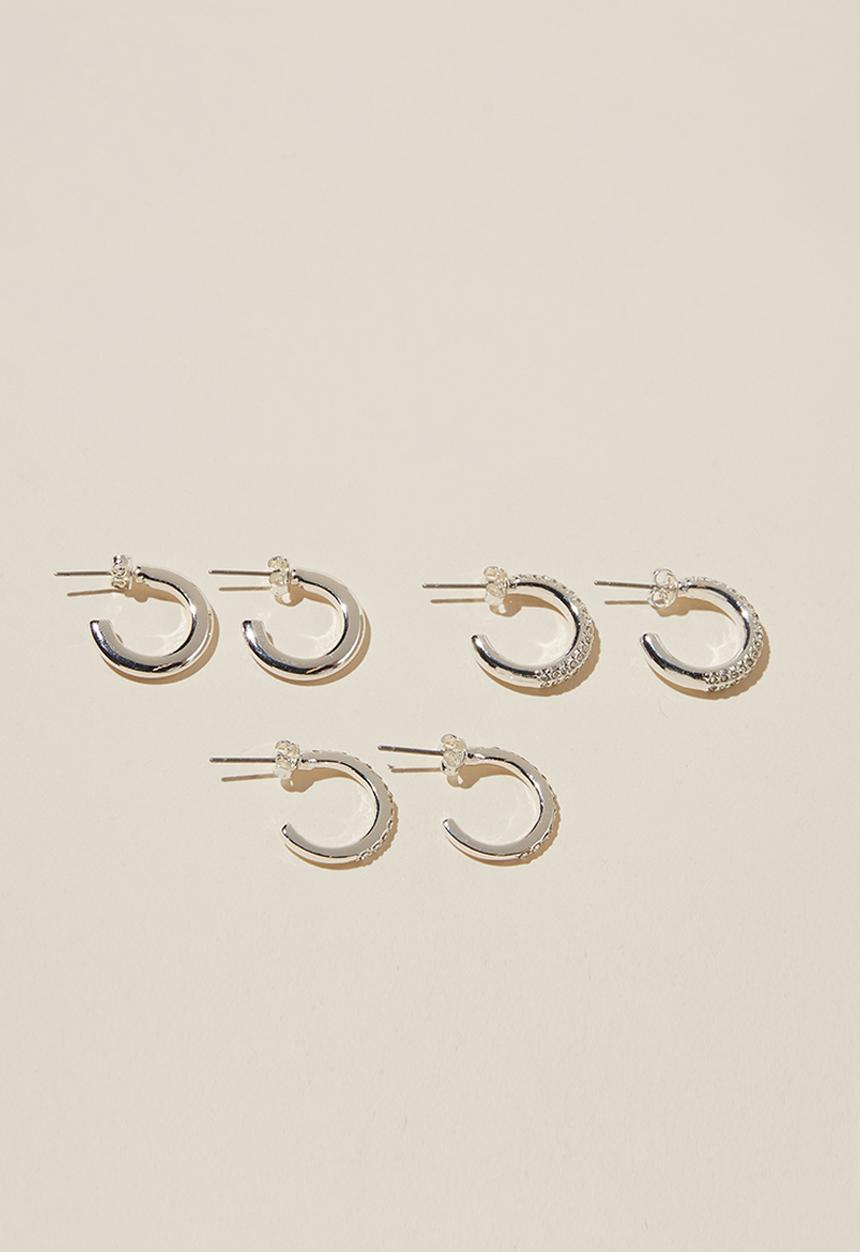 Rubi - 3 Pack mid earring - sterling silver plated dia