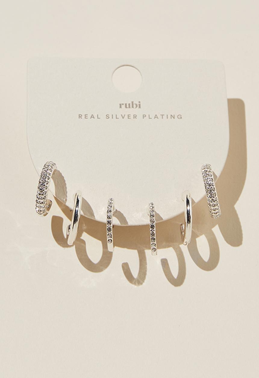 Rubi - 3 Pack mid earring - sterling silver plated dia