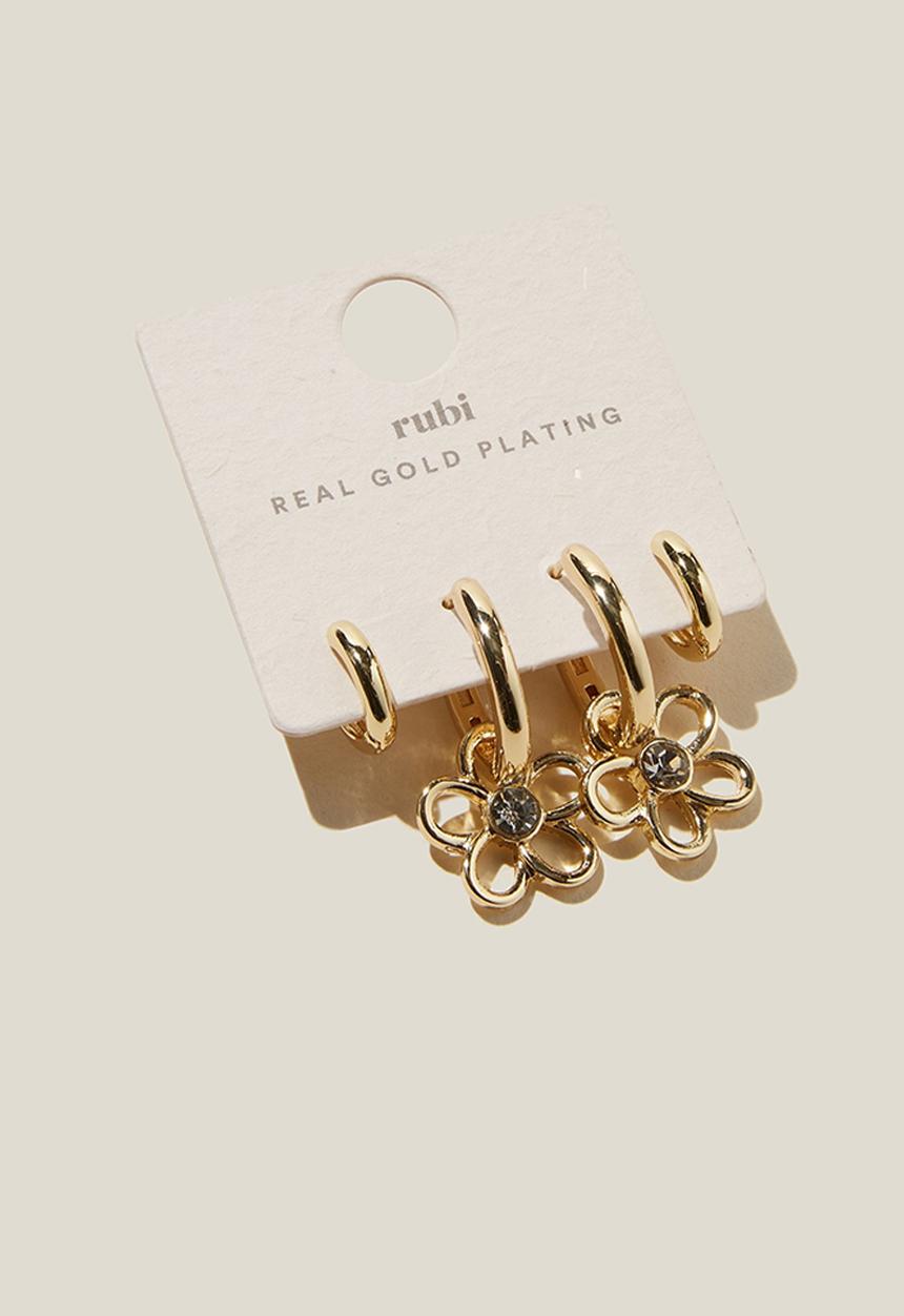 Rubi - 2pk mid earring plated dia flower - gold