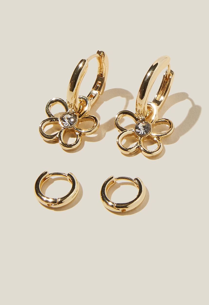 Rubi - 2pk mid earring plated dia flower - gold