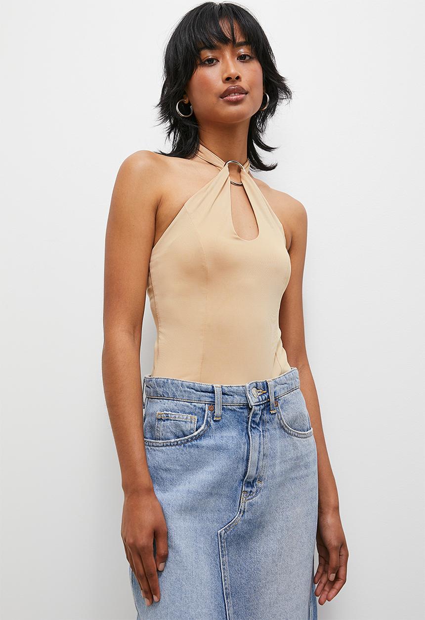Halter neck with buckle - beige