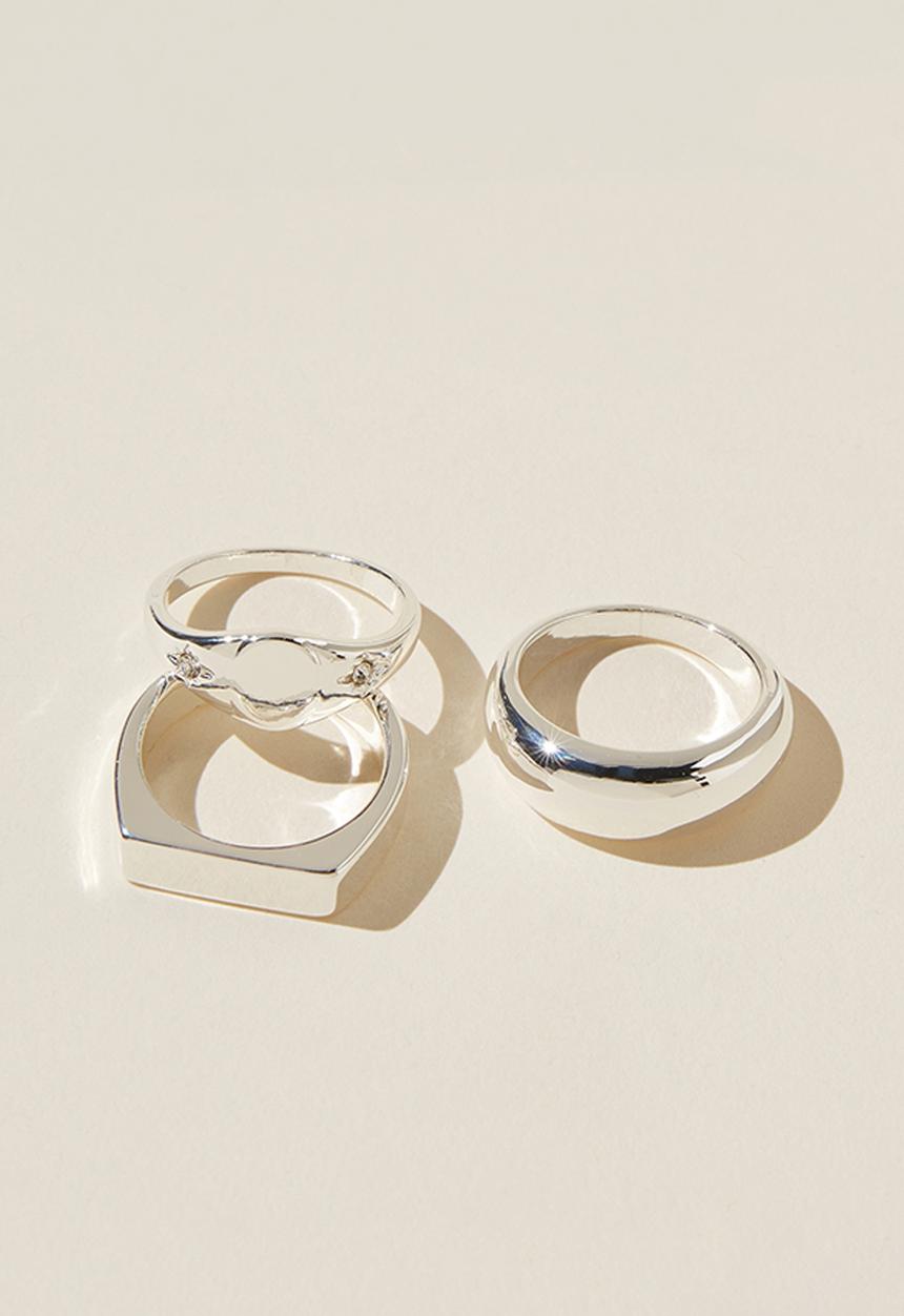 Rubi - Multipack rings-sterling silver bar signet round - silver