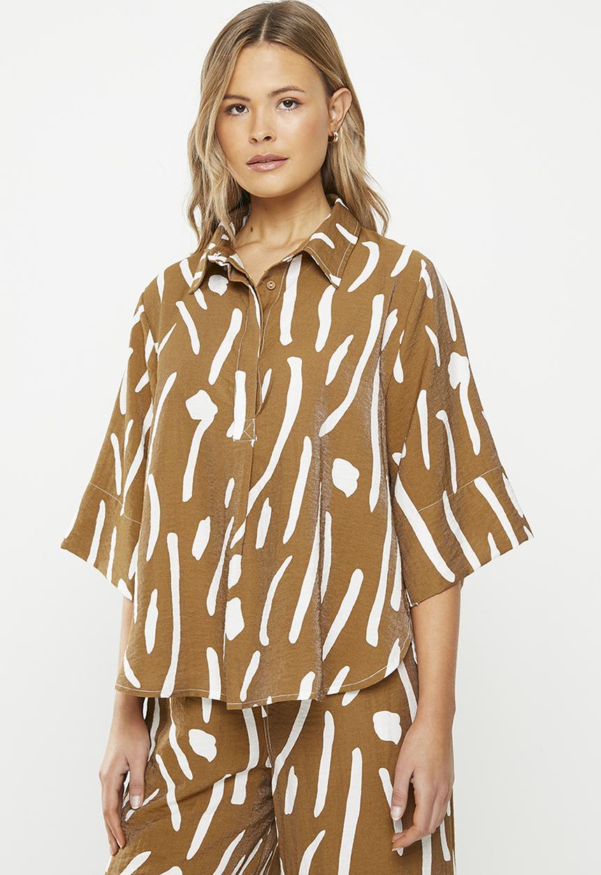 Me&B - Viscose boxy shirt with kimono sleeve - kalahari