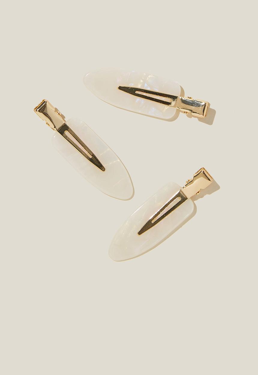Rubi - 3pk chloe flat clips - white marble & gold