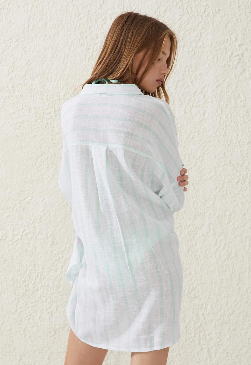 Cotton On - Swing beach shirt - honeydew melon stripe