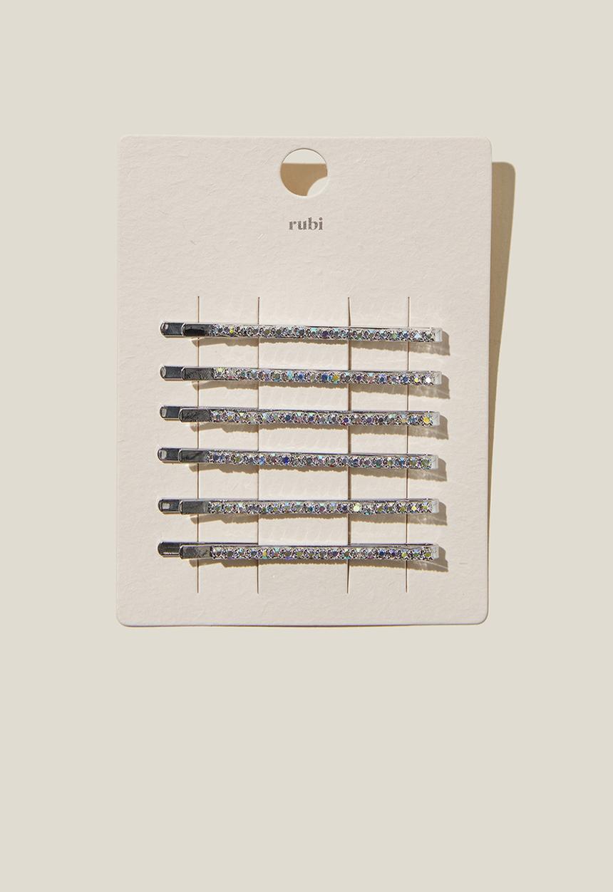 Rubi - 6pk hair pins - silver diamante