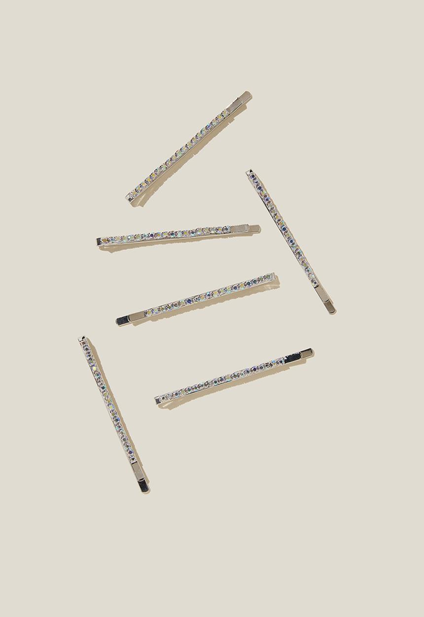 Rubi - 6pk hair pins - silver diamante