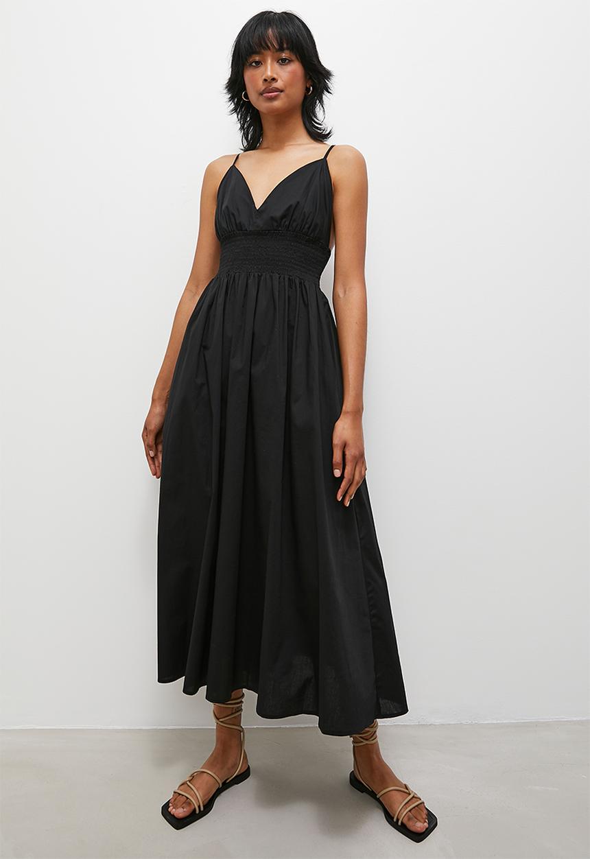 Superbalist - Poplin cami midaxi with shirring detail - black
