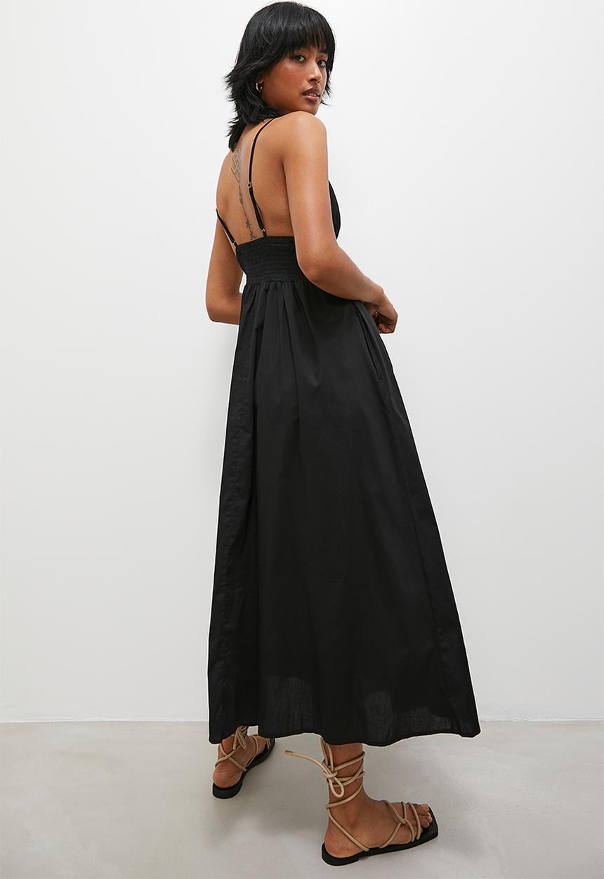 Superbalist - Poplin cami midaxi with shirring detail - black