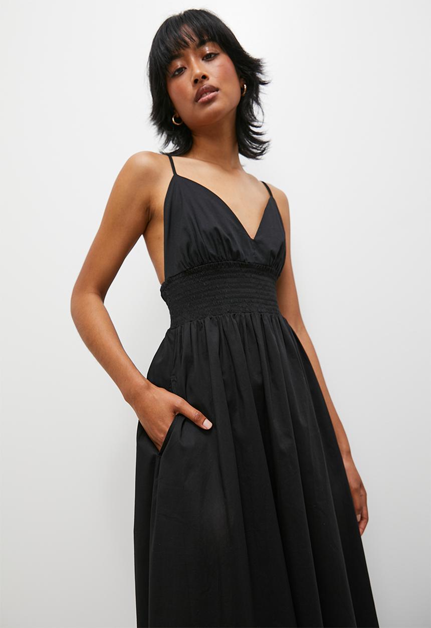 Superbalist - Poplin cami midaxi with shirring detail - black