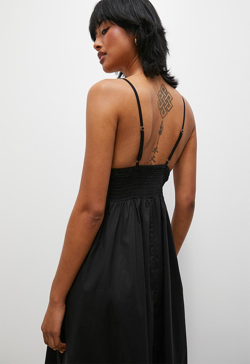 Superbalist - Poplin cami midaxi with shirring detail - black