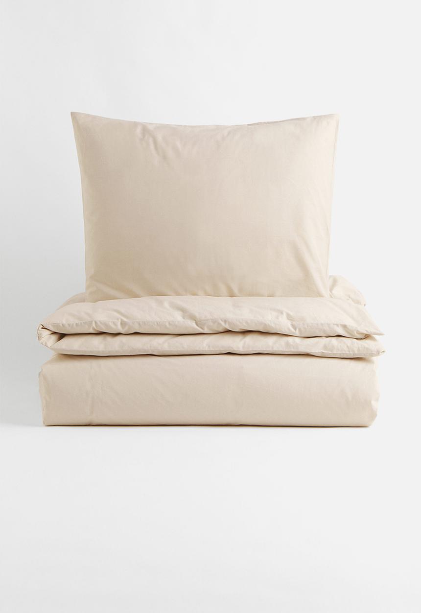 H&M - Cotton single duvet cover set - light beige