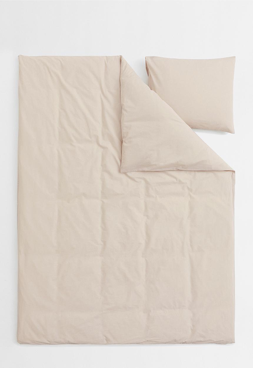 H&M - Cotton single duvet cover set - light beige