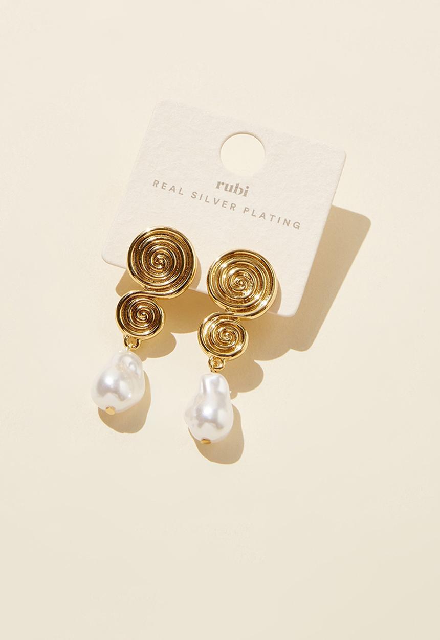 Rubi - Mid charm earring swirl pearl drop - gold