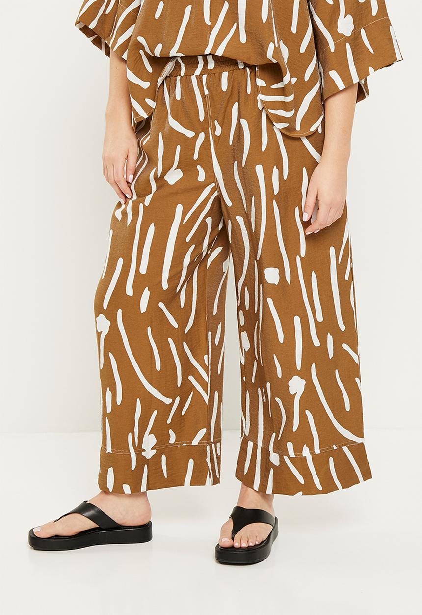 Me&B - Plus viscose cropped wide leg pant - kalahari