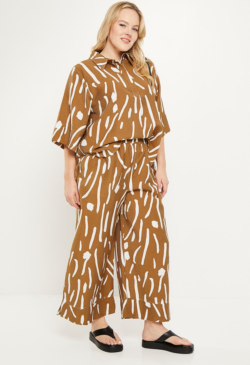 Me&B - Plus viscose cropped wide leg pant - kalahari