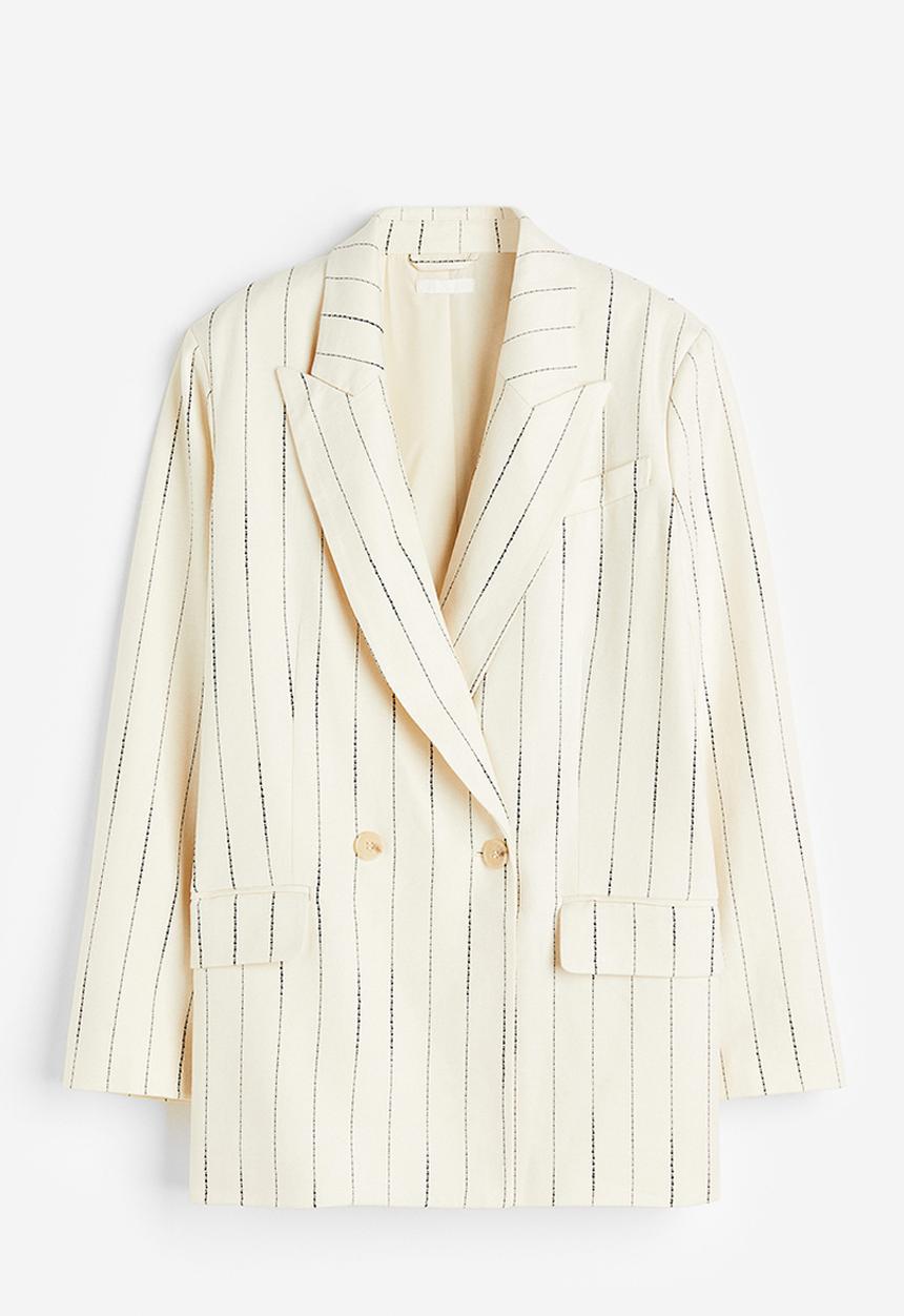 H&M - Linen-blend blazer - white striped