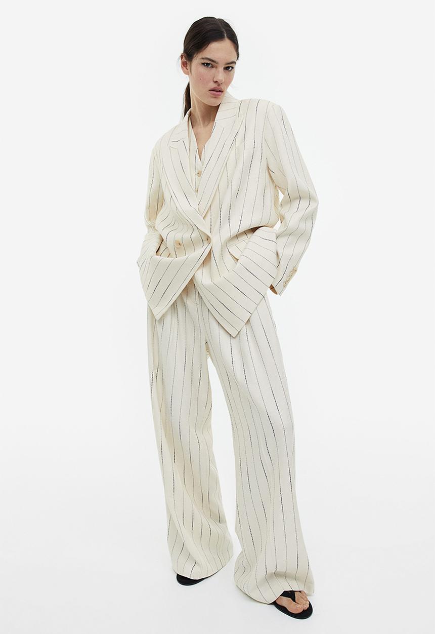 H&M - Linen-blend blazer - white striped