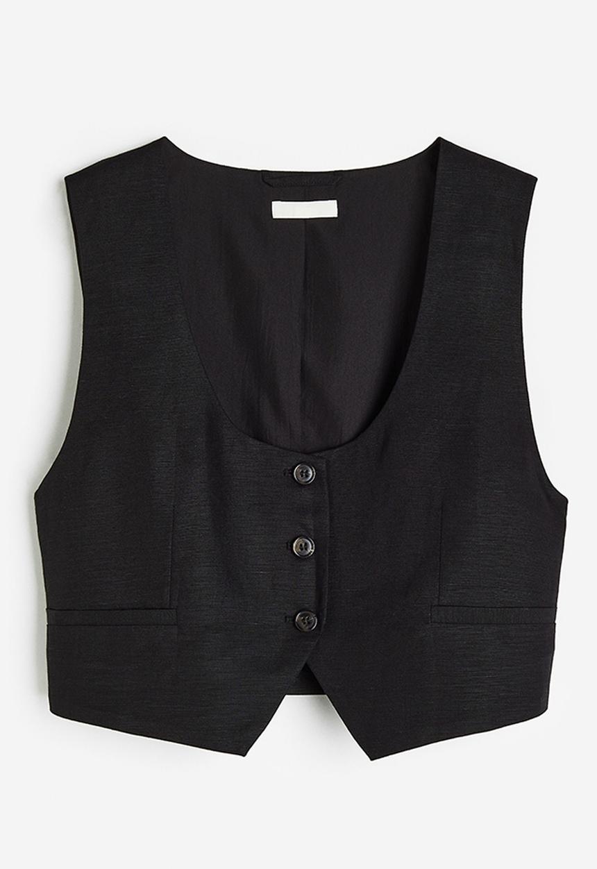 H&M - Linen-blend waistcoat - black