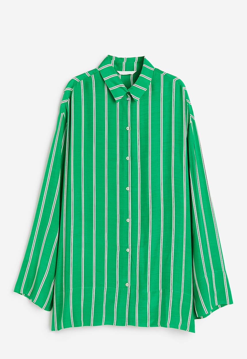 H&M - Oversized shirt - bright green striped