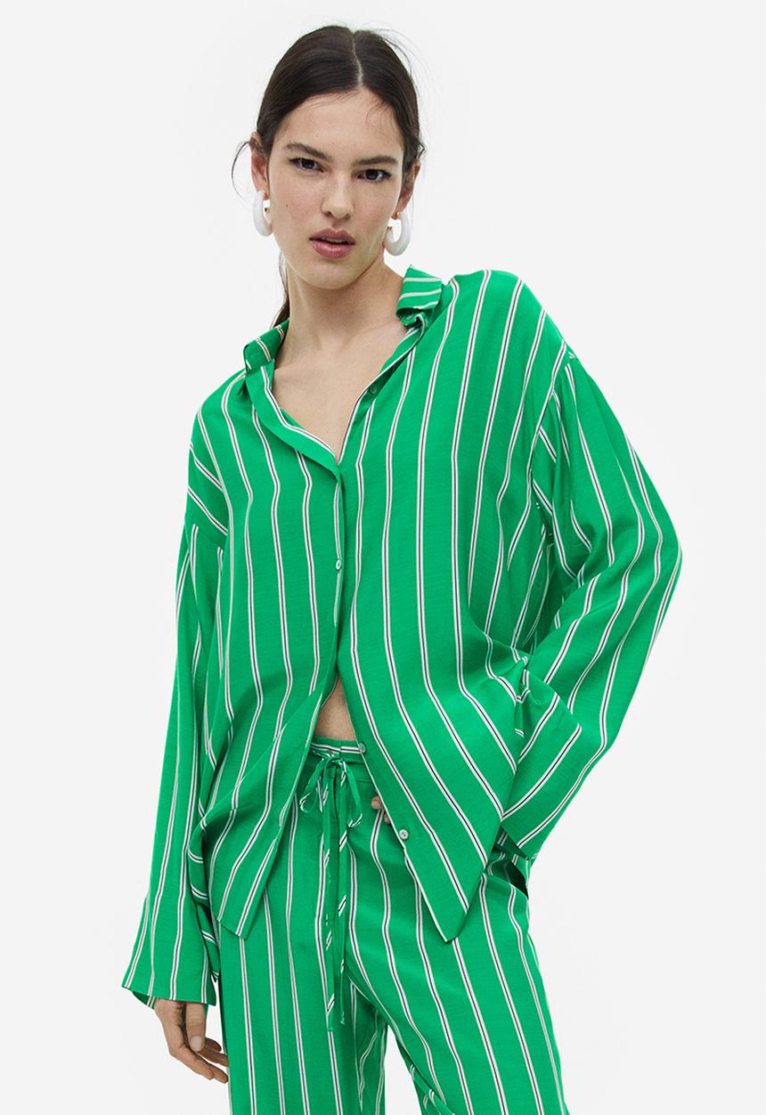 H&M - Oversized shirt - bright green striped