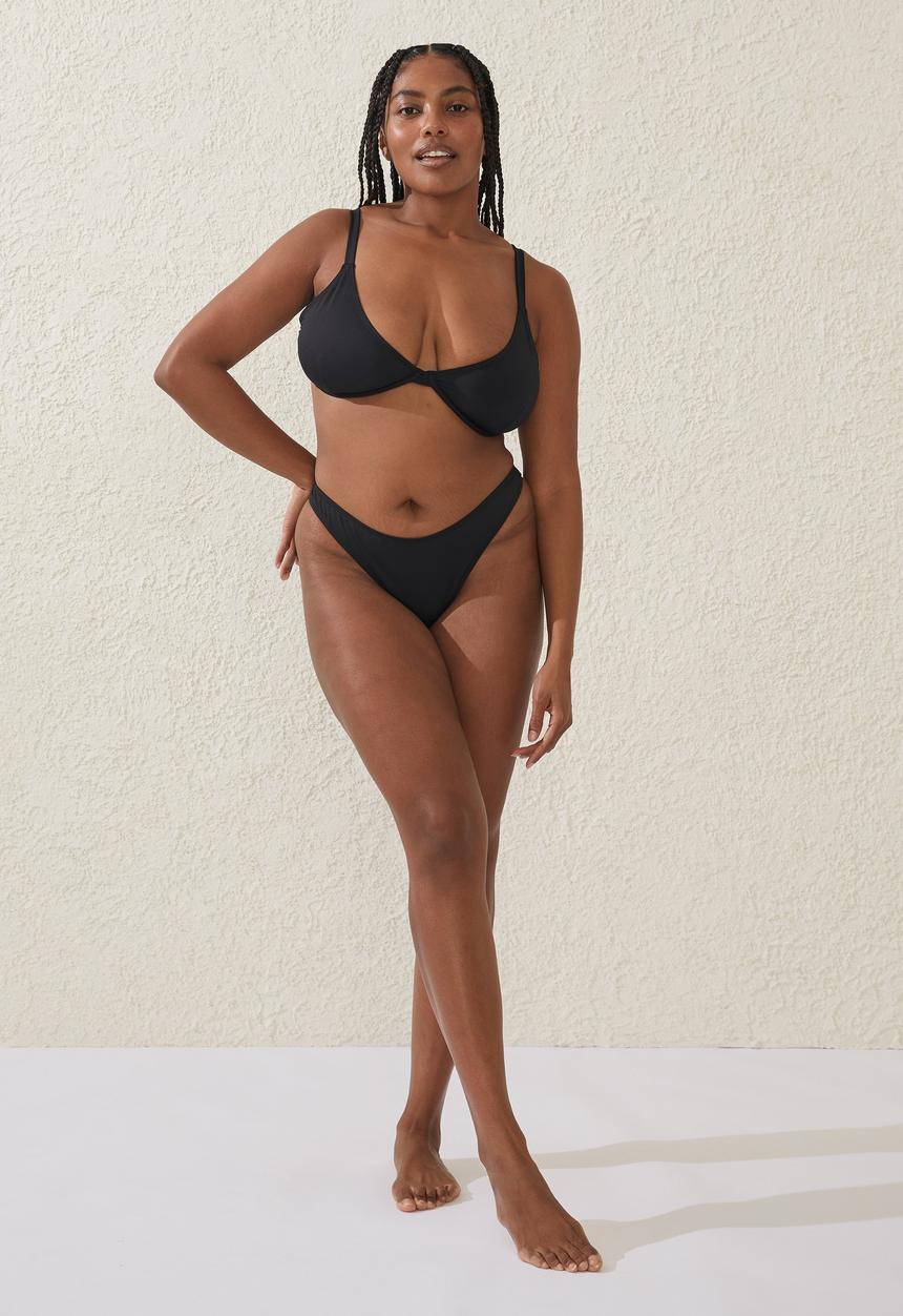 Cotton On - Plus high side brazilian seam bikini bottom - black