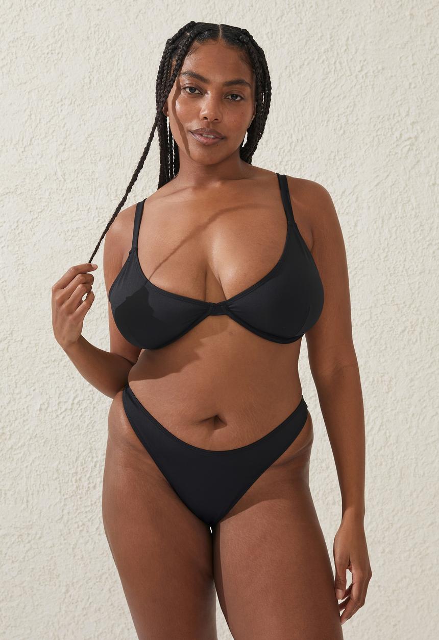 Cotton On - Plus high side brazilian seam bikini bottom - black