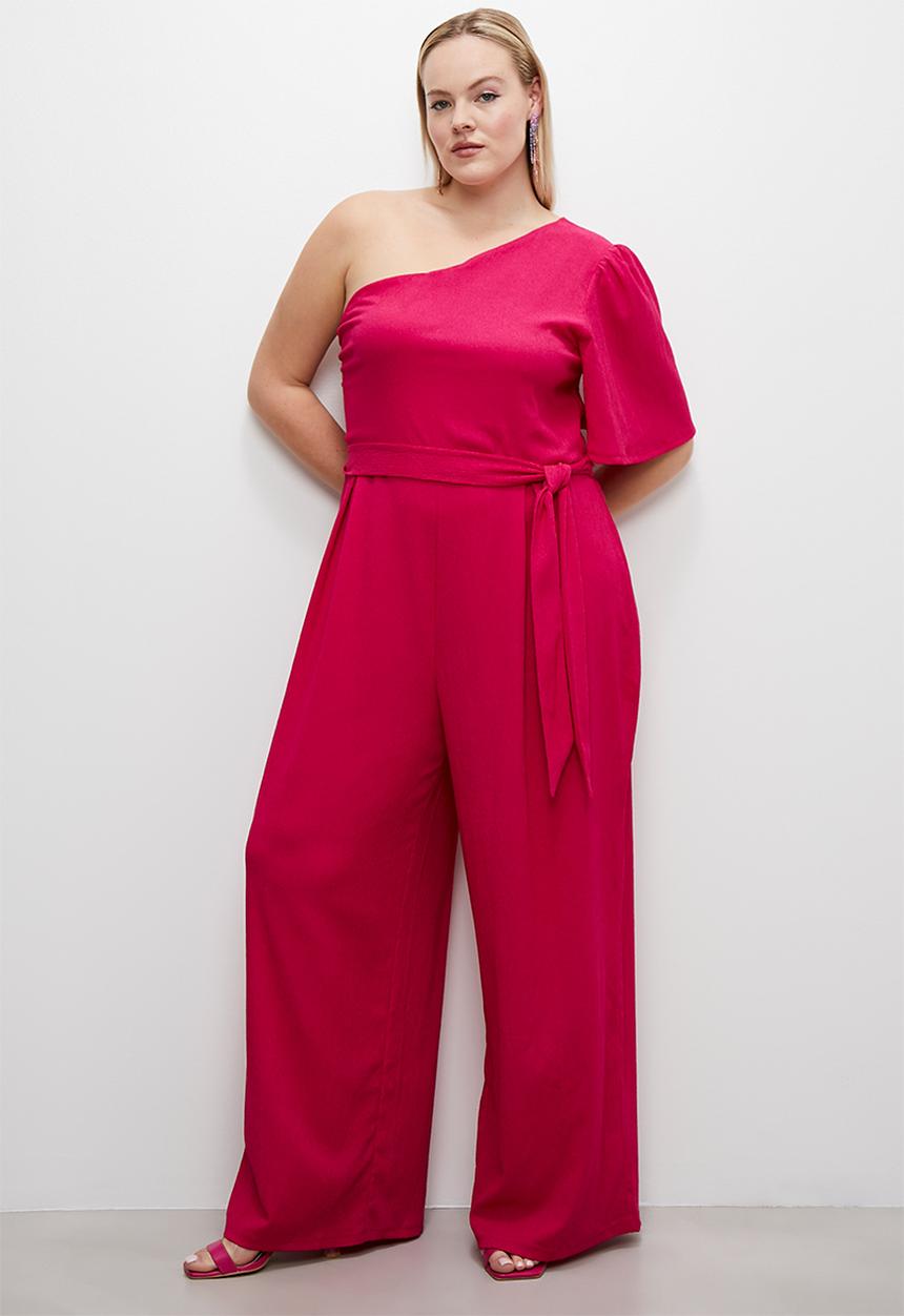 VELVET - Asym jumpsuit with tie detail - dark fuchsia