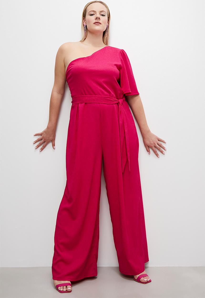 VELVET - Asym jumpsuit with tie detail - dark fuchsia