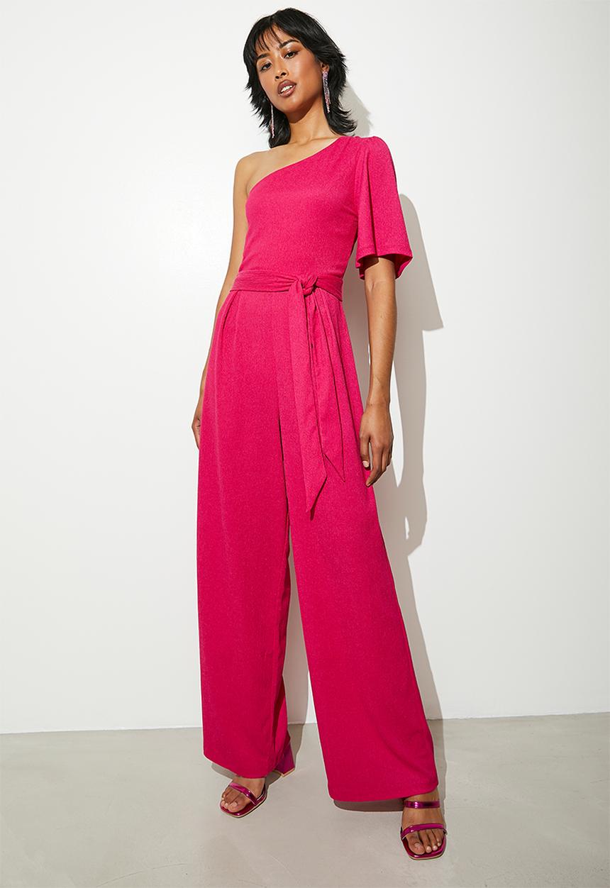 VELVET - Asym jumpsuit with tie detail - dk fuschia