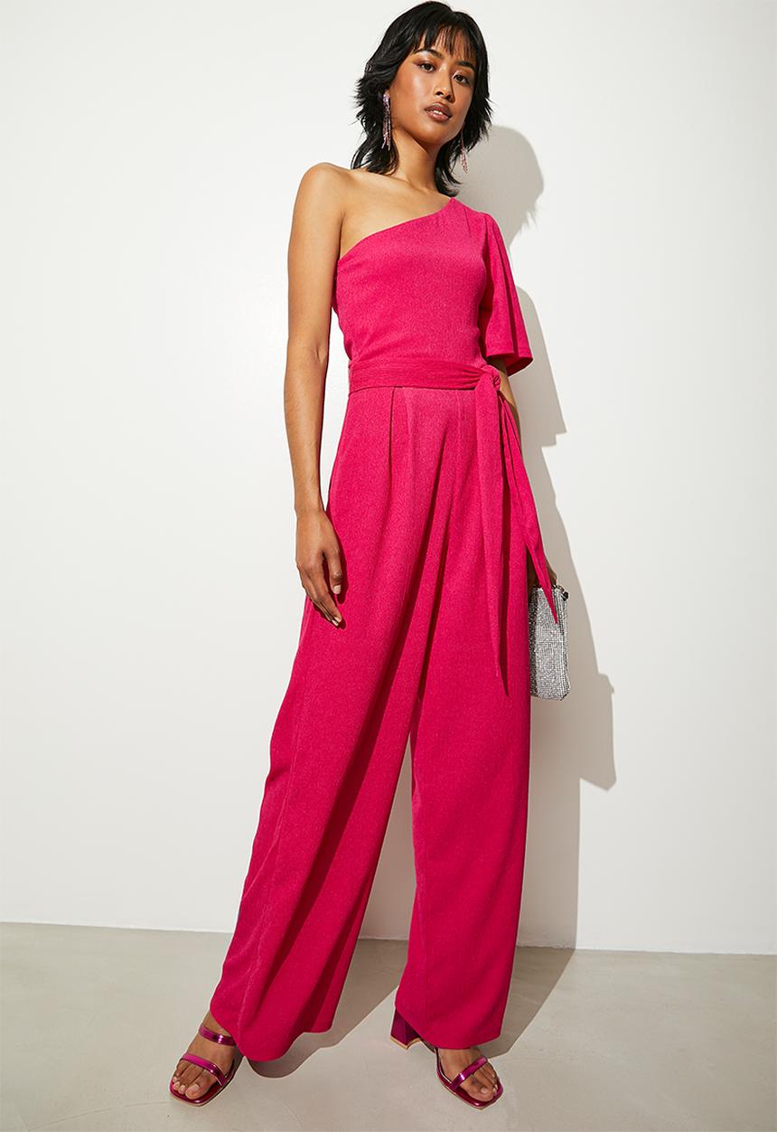 VELVET - Asym jumpsuit with tie detail - dk fuschia
