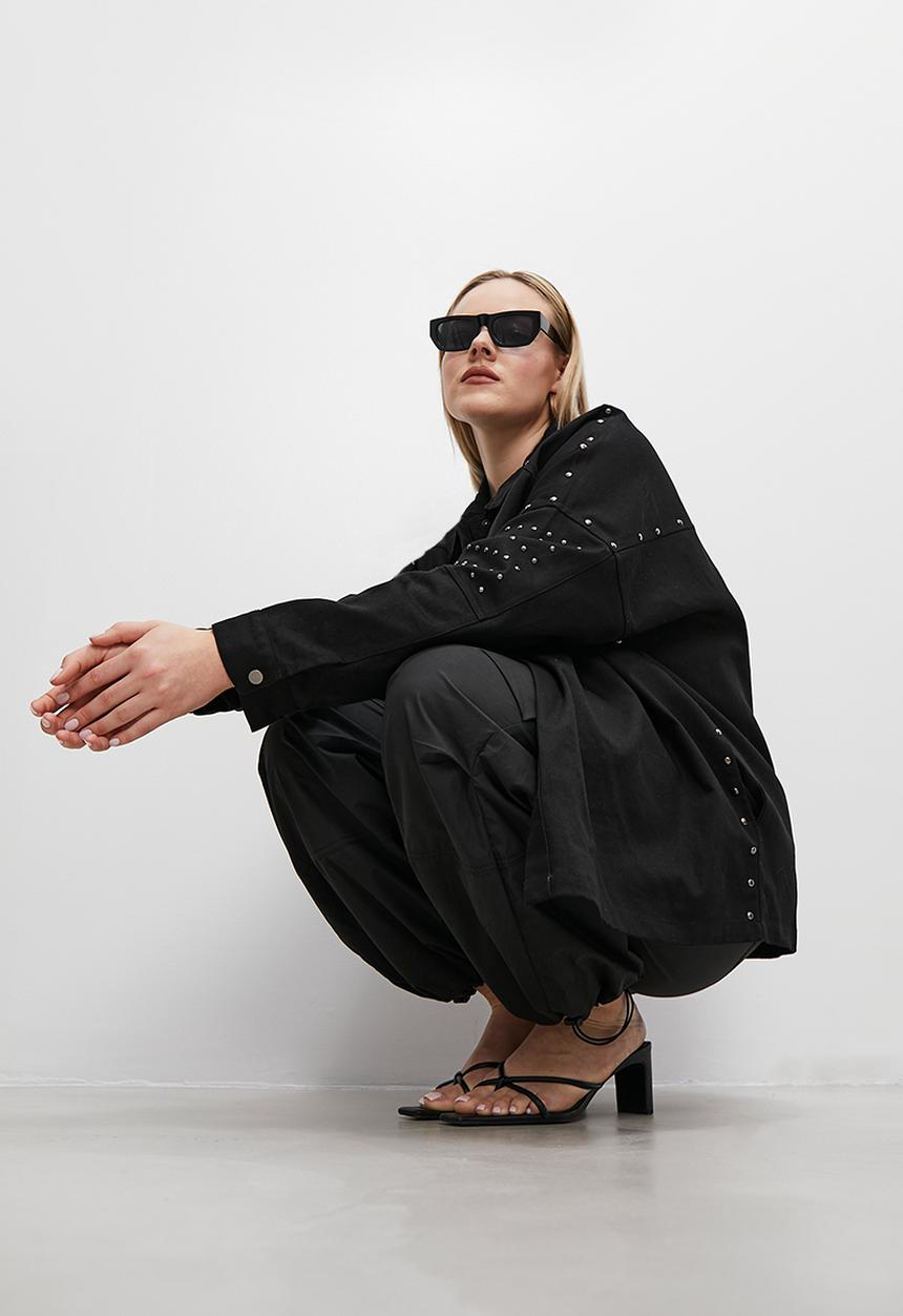 Superbalist - Stud detail denim overshirt - black