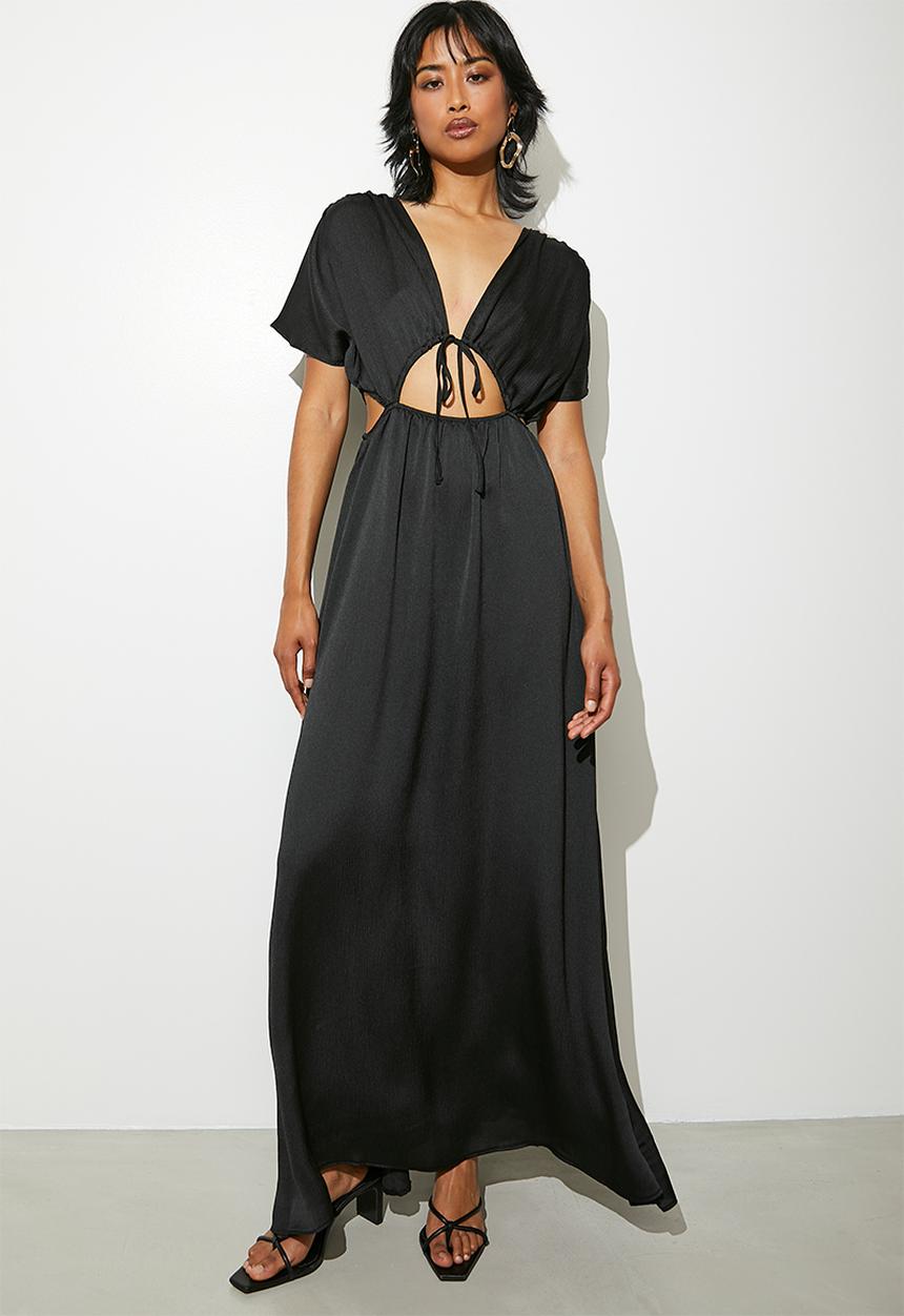 VELVET - Satin side cut out fit & flare dress - black