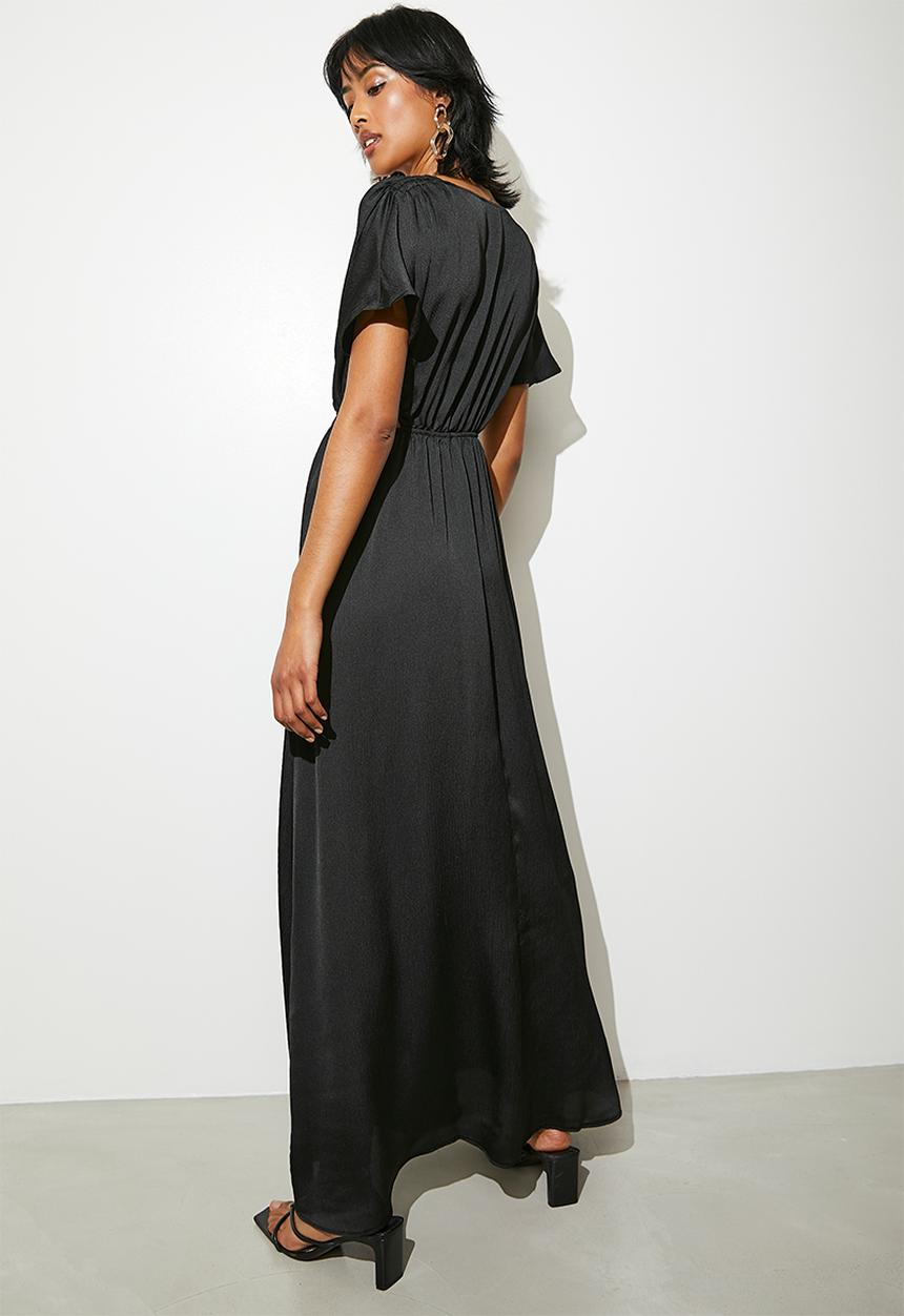 VELVET - Satin side cut out fit & flare dress - black