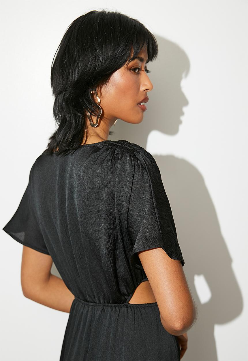 VELVET - Satin side cut out fit & flare dress - black