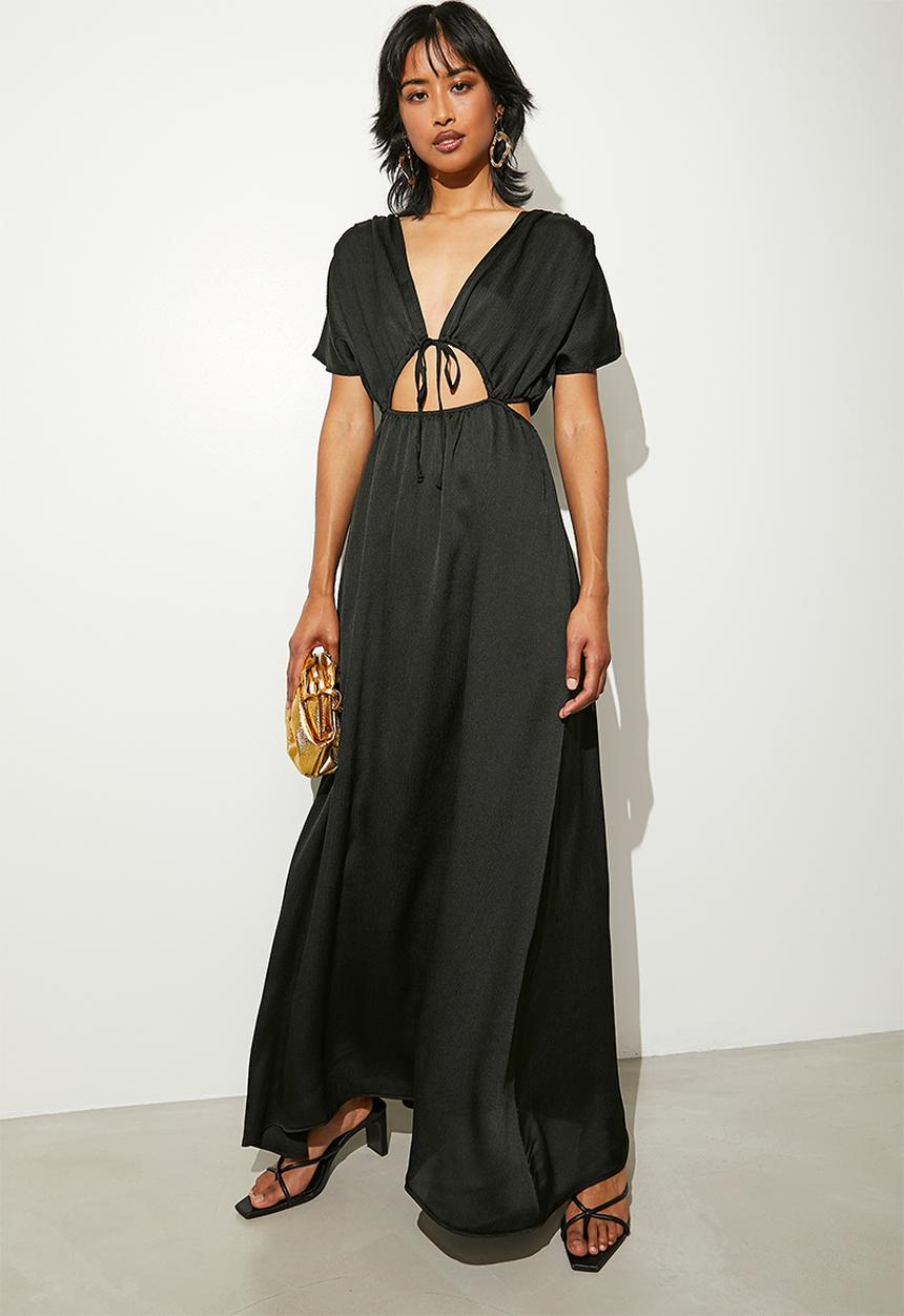 VELVET - Satin side cut out fit & flare dress - black