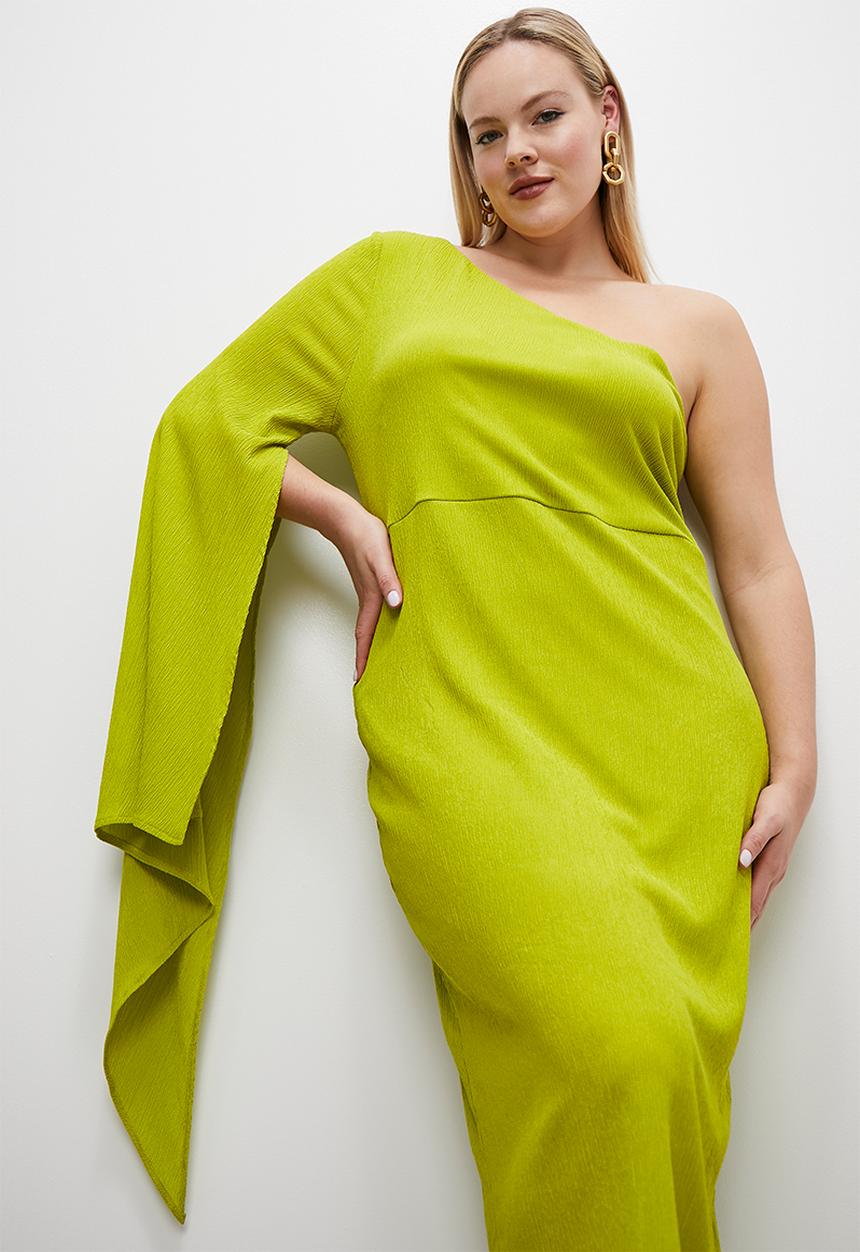 VELVET - Volume sleeve midi dress - lime