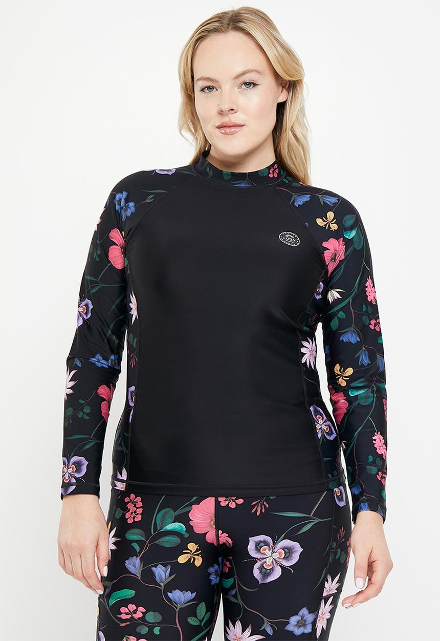 Lizzy - Plus naraku long sleeve rashie - dark indigenous floral