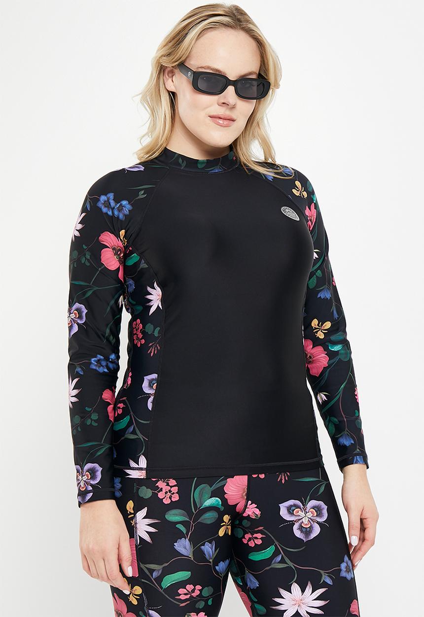 Lizzy - Plus naraku long sleeve rashie - dark indigenous floral