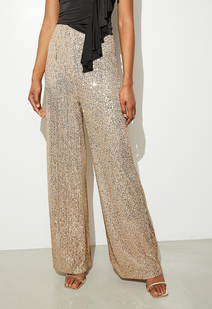 VELVET - Sequin wide leg - soft gold