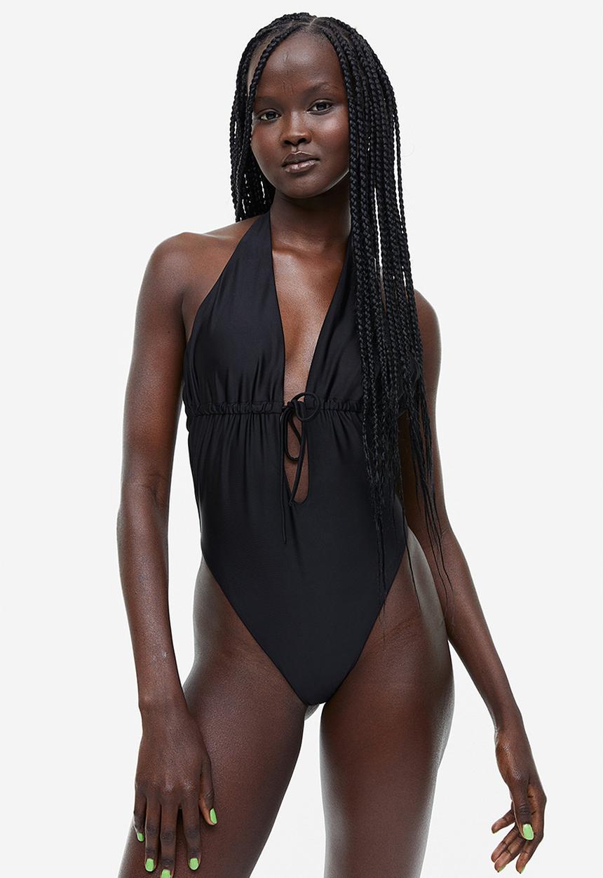 H&M - High leg swimsuit - black