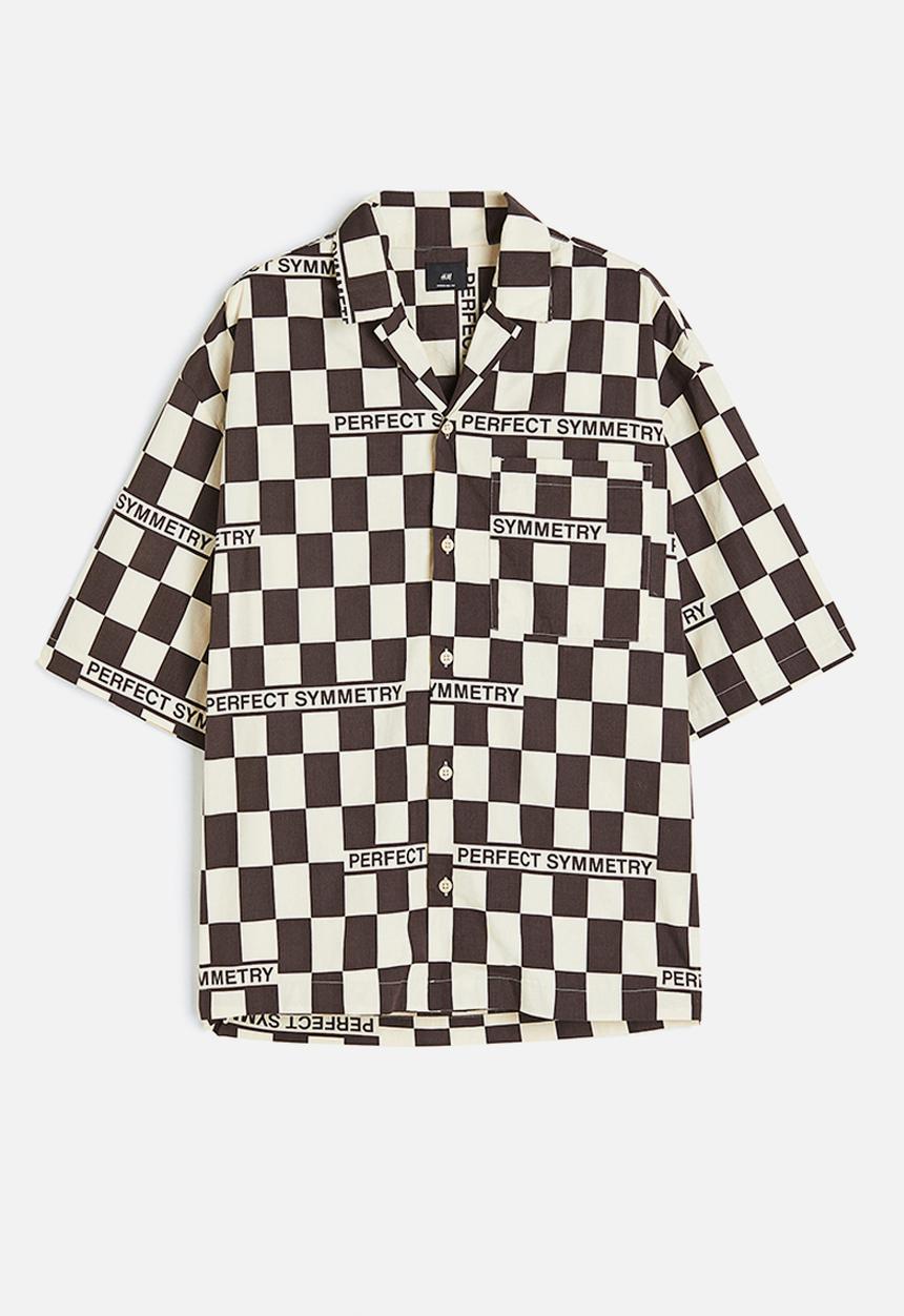 H&M - Oversized fit patterned resort shirt - black & white checked