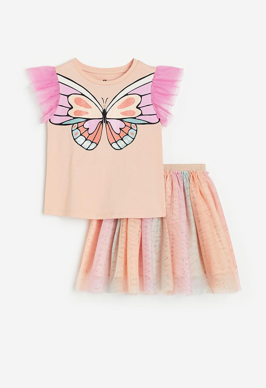 H&M - 2 Piece tulle set - powder pink butterfly 