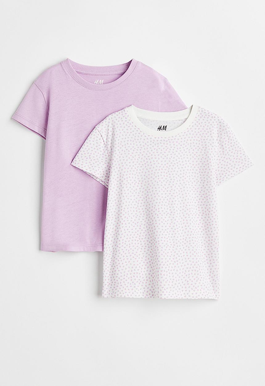 H&M - 2 Pack cotton t-shirts - light purple hearts
