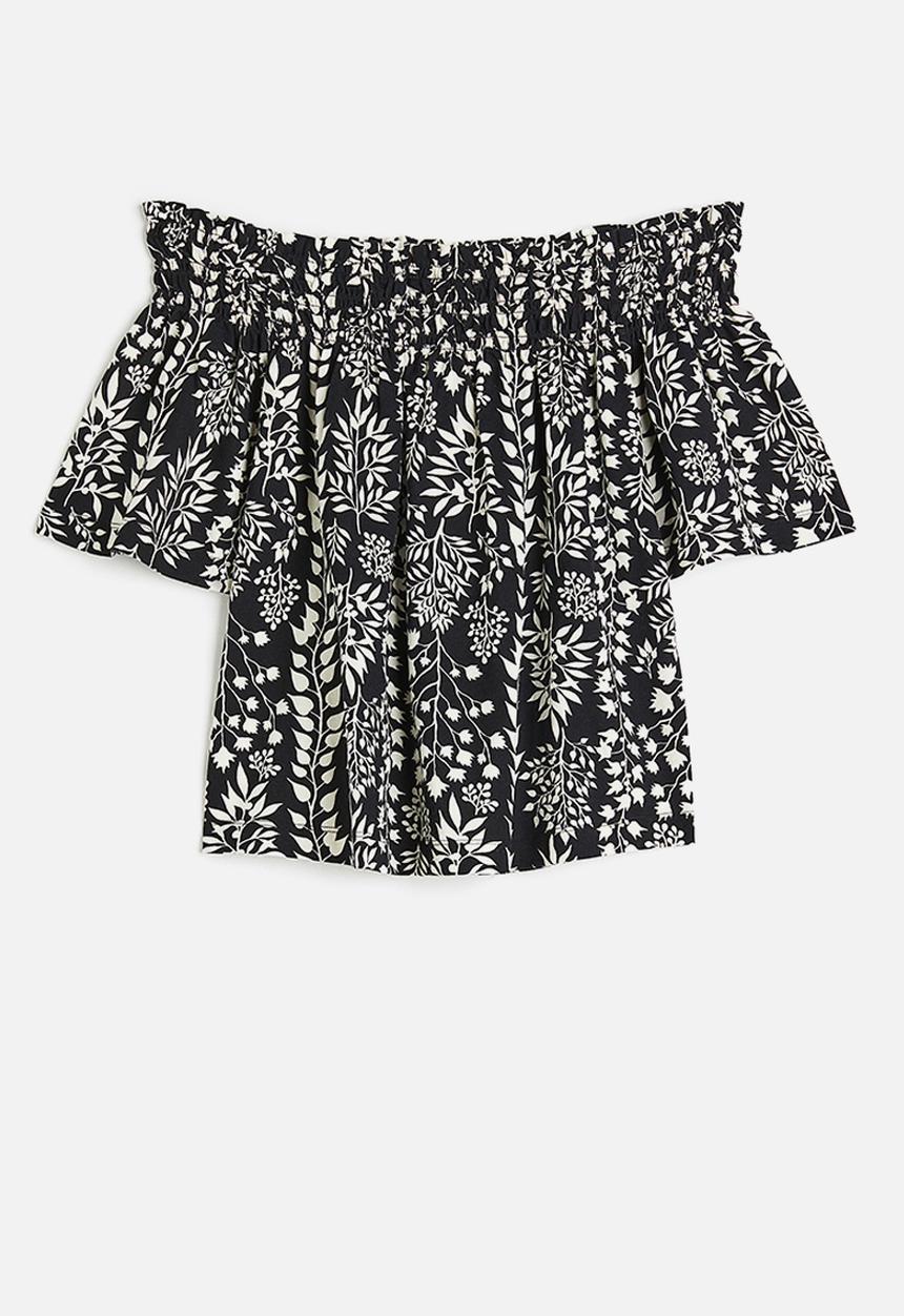 H&M - Off-the-shoulder jersey top - black floral
