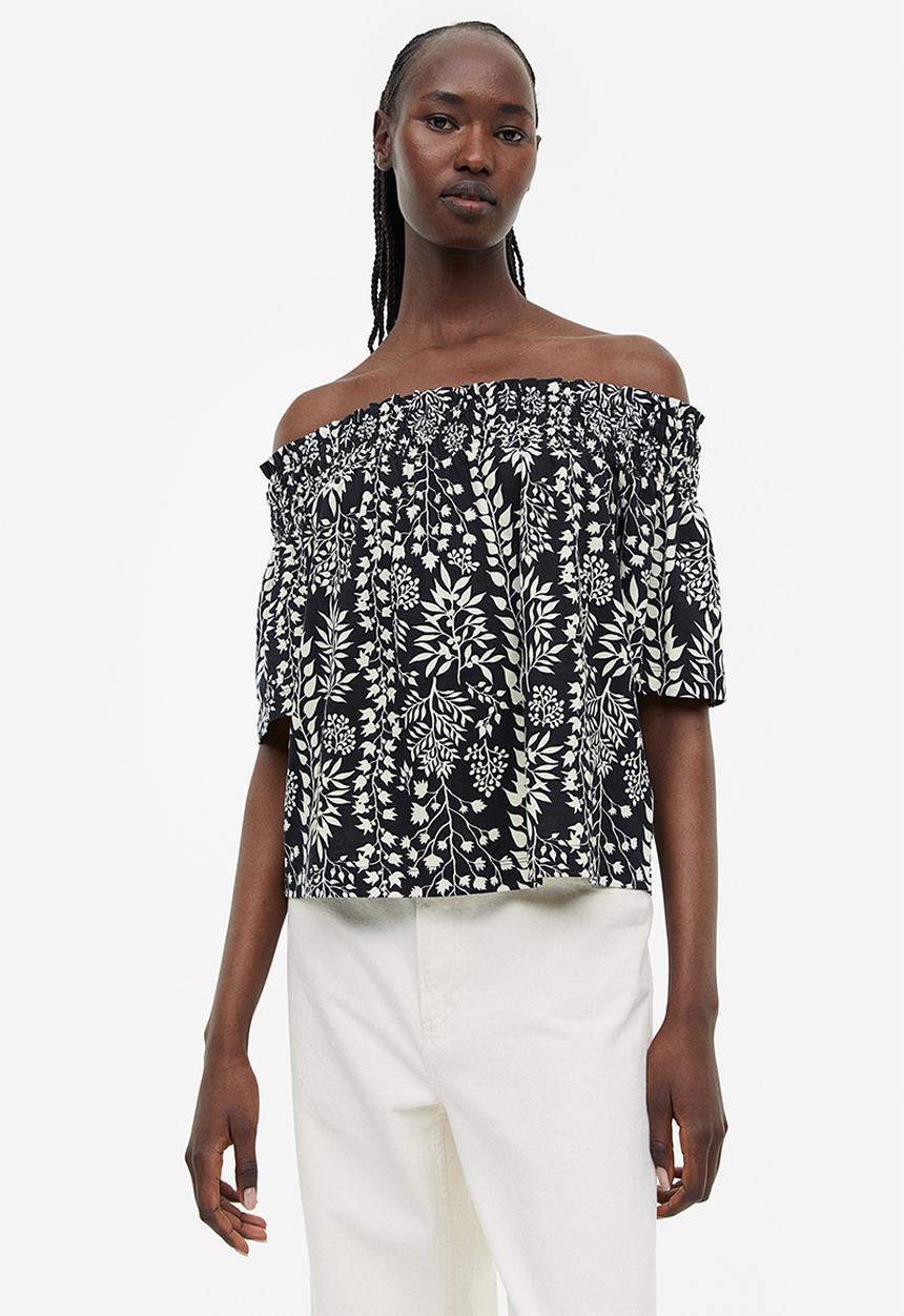 H&M - Off-the-shoulder jersey top - black floral